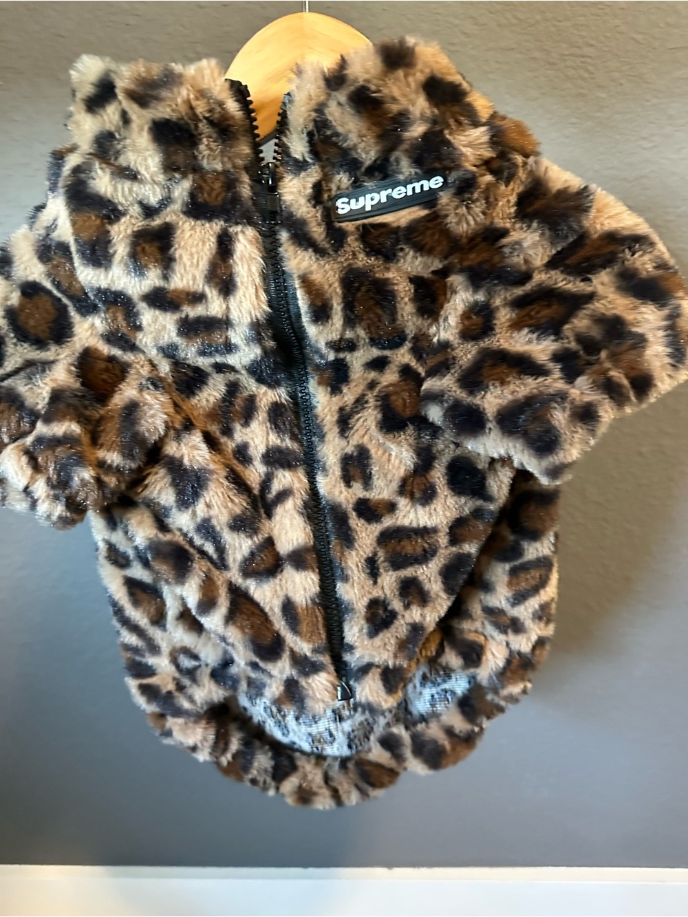 Supreme Kids Leopard Print Faux Fur Zip Jacket - Brown and Black